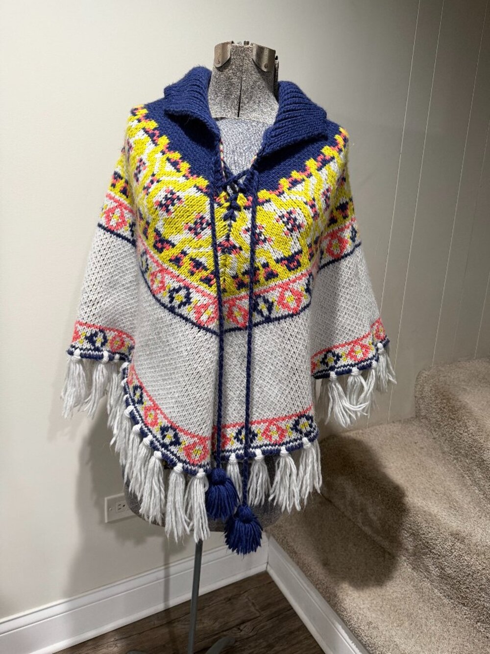 Free Peopl Sleeping on Snow Knit Poncho Sweater | Colorful Fair Isle Fringe Cape